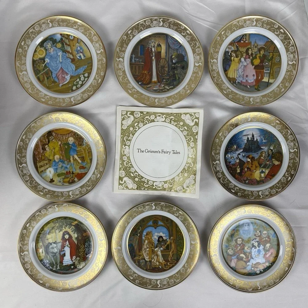 Vintage Franklin Porcelain Grimm's Fairy Tales 8in Plates Lot of 8 Bavaria 1978